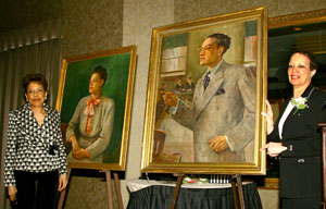 Rae Alexander-Minter (at left) and her sister, Mary Brown Cannaday, have donated these Laura Wheeler Waring portraits of their parents, Sadie and Raymond Alexander, to the Penn Law School. 