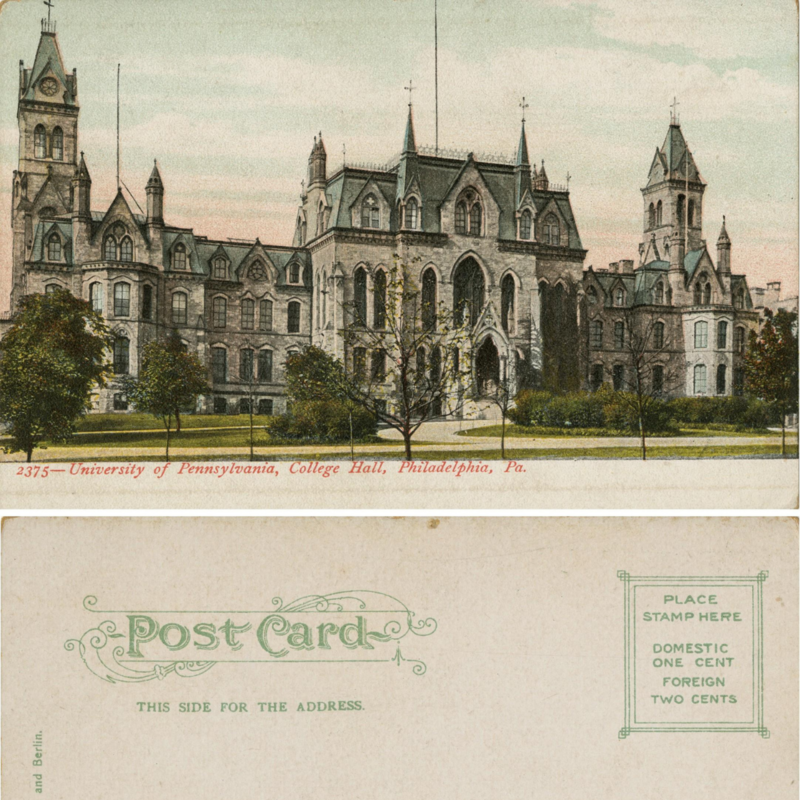 A postcard of the College Hall exterior