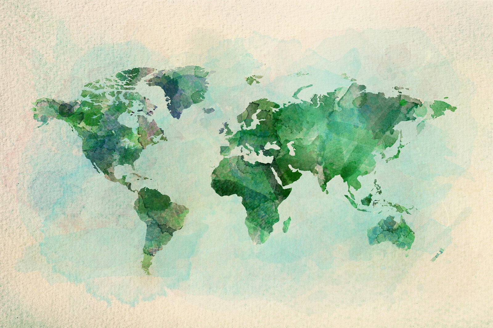Watercolor illustration of world map
