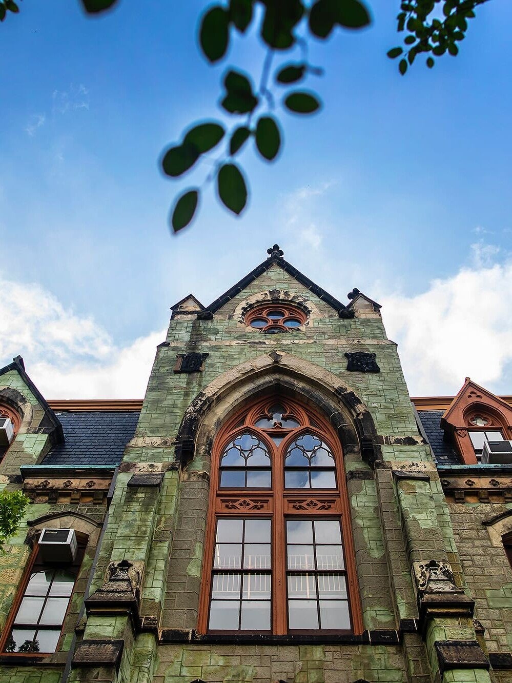 blue skies over college hall