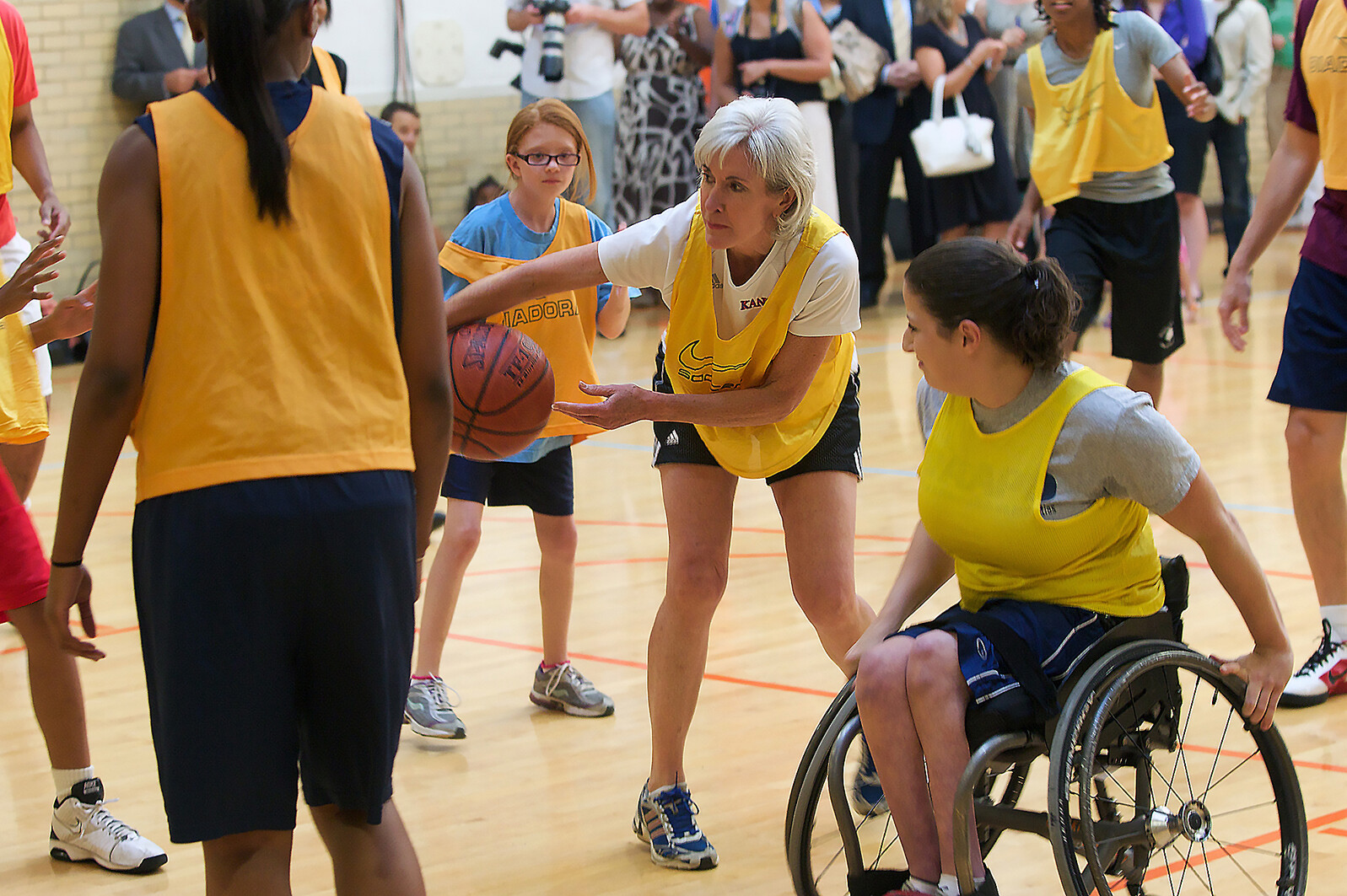 basketball game with players of various abilities