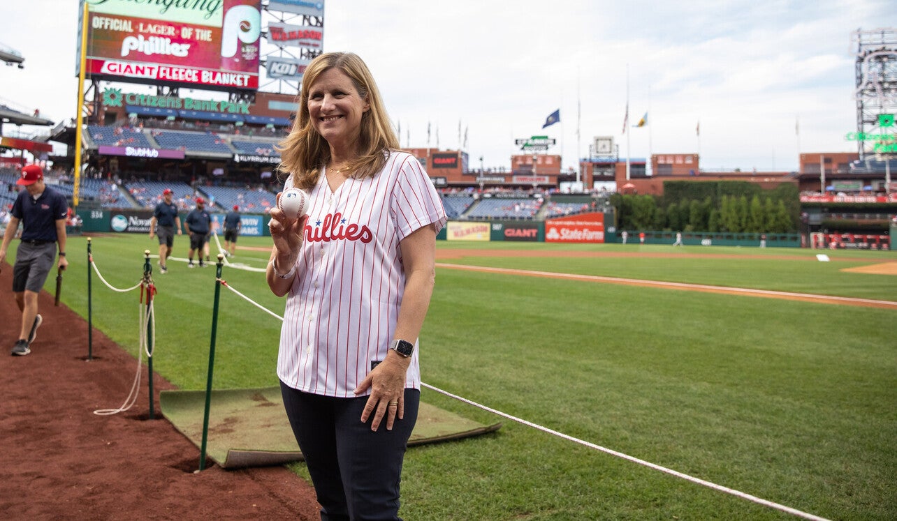 penn president magill at the phillies