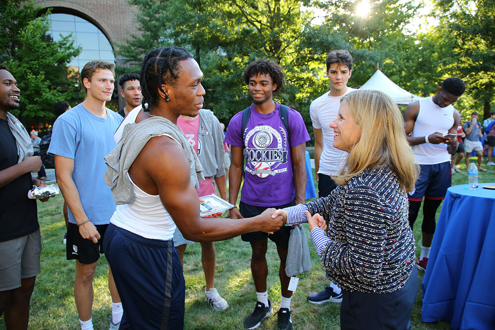penn president magill meets student athletes