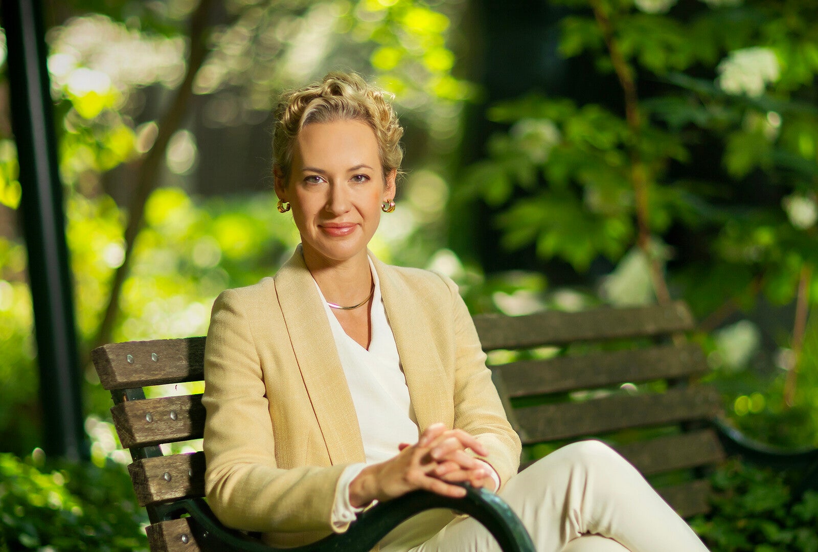 brigitte weinsteiger on locust walk bench