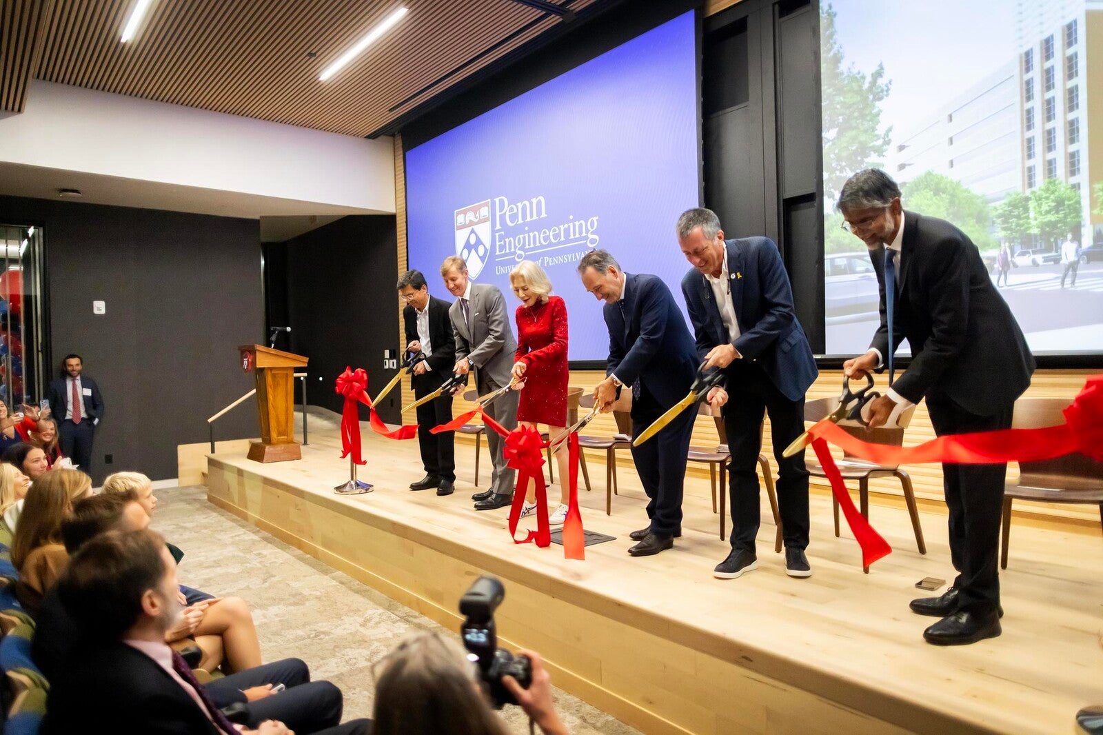 ribbon cutting for amy gutmann hall