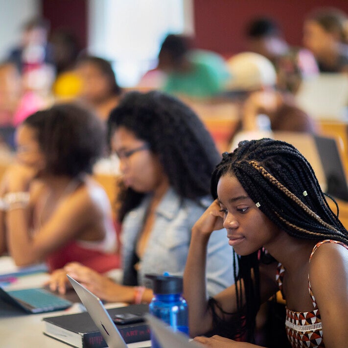 student in lecture hall