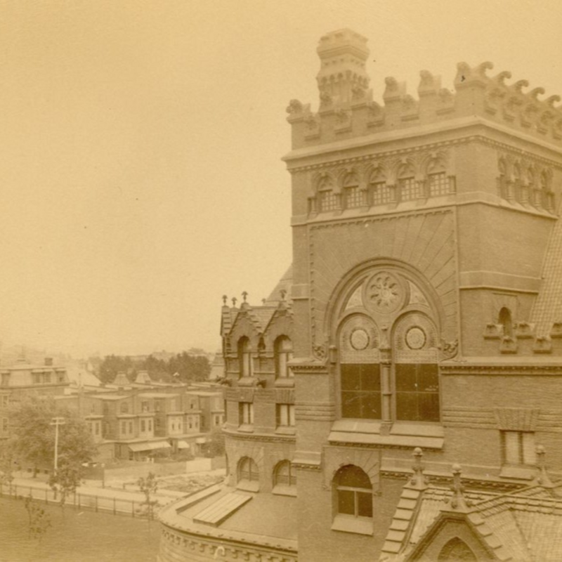 Penn Archives photo of a campus view from the east tower of College Hall (1876)
