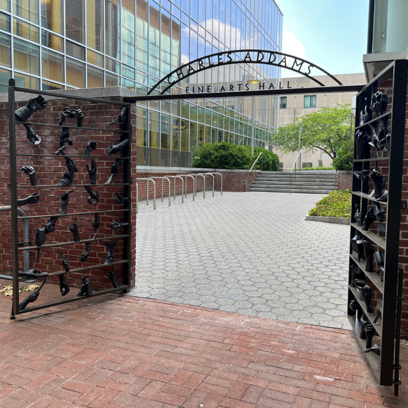 the Kelly Family Gates are modeled after the hands of Penn Fine Arts faculty, captured in the act of painting, drawing, sculpting, and more.