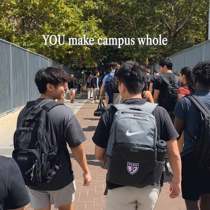 Large group of students walking down Locust Walk on the first day of class