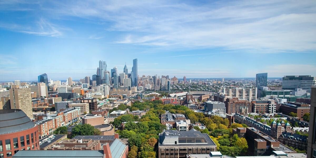 Philadelphia skyline with Penn campus in the foreground